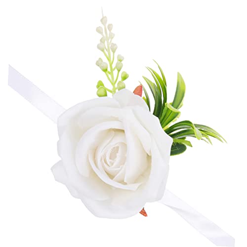 OATIPHO Corsage Armband Hochzeit Handgelenk Corsage Künstliche Blume Armband Weiß Hand Blume Stilvolle Braut Zubehör von OATIPHO