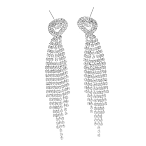 OATIPHO 1 Paar Silberne Strass Quastenohrringe Glitzernde Lange Tropfenohrringe Für Damen Leichter Schmuck Für Abendkleider Partys Und Lässige Outfits von OATIPHO