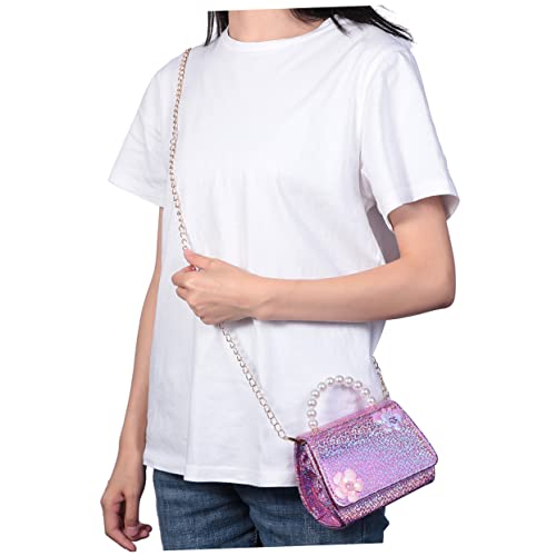 OATIPHO Rosa Junge Mädchen Umhängetasche Mit Perlenmuster Kettentasche Mit Abnehmbarem Schultergurt Und Perlengriff Mini-Handtasche Für Mädchen von OATIPHO