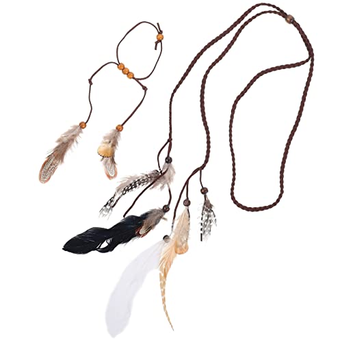 OATIPHO 1 Satz Bohemian Plume Stirnband Handgelenkarmband Set Teiliges Set mit Braunem Stirnband und Armreifen Handgefertigter Kopfschmuck für für Festivals und Besondere Anlässe von OATIPHO