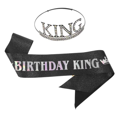 OATIPHO Geburtstagsdeko Für Männer Mit Königskrone Und Schärpe Partyzubehör Für Erwachsene Partydeko Für Jungen Geburtstagsaccessoires Für Herren von OATIPHO