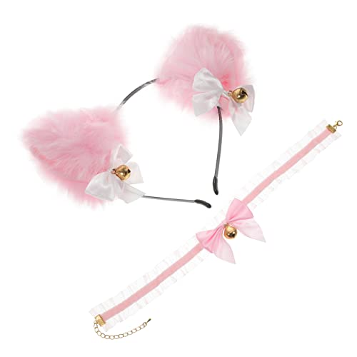 OATIPHO 1 Satz Katzenohren Haarreif mit Glöckchen Halskette Niedliche Katzenohren Haarschmuck für Cosplay Festival und Karneval mit Schleifen und Spitze für Partys und Besondere Anlässe von OATIPHO