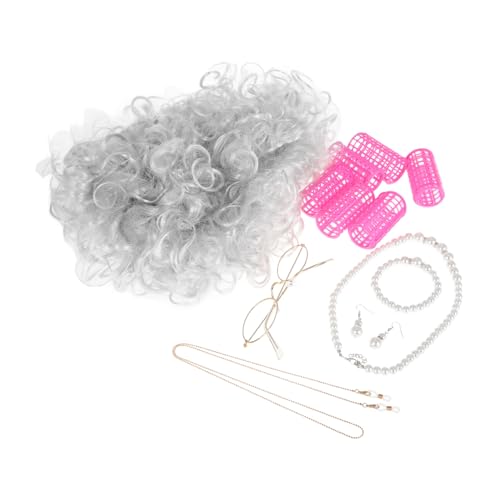 OATIPHO 1 Satz Oma Perücke Oma-perücken Für Schwarze Frauen Oma-brille Oma-kostüm Für Oma Kostüm Für Oma-outfit Oma-kleid Hochtemperaturdraht Silver von OATIPHO