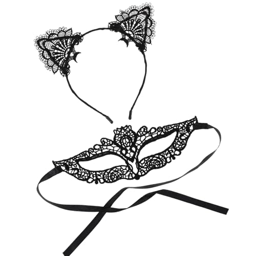 OATIPHO 1 Satz Tierischer Ohr Haarreifen Set mit Maske Teiliges Katzenkostüm Zubehör für Karneval Halloween und Partys Stabil und Komfortabel aus Hochwertigem Material Gefertigt von OATIPHO