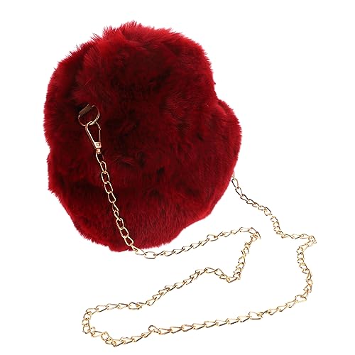 OATIPHO 1 Stk Mini-umhängetasche Kupplung Leichensack Kleine Handtaschen Damen Kette Handtasche Aus Rattan Strohsäcke Damenhandtaschen Handhaben Faltbar Runde Rattantasche Plüsch Rot von OATIPHO