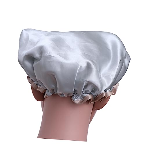 OATIPHO 1 Stück Doppellagige Duschhaube für Damen Wasserdichte Haarhaube mit Elastischem Band Wiederverwendbar für Spa Make Up Reisen Graues Design von OATIPHO