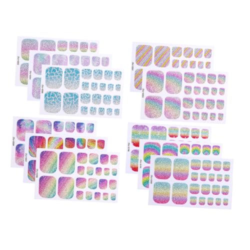 OATIPHO 11 Teilige Zehennagel Aufkleber Regenbogen Glitzer Zehennagel Kunst Aufkleber Wasserdichte Zehennagel Wraps Für Sommermode Und Party Looks von OATIPHO