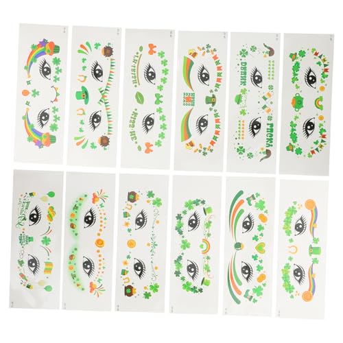 OATIPHO 12 Blatt Gesichtsaufkleber für irische Feiertage Kleeblatt-Glitter-Aufkleber st patricks day gesichtstattoos St Patrick Aufkleber St. Patricks Day Tattoos PVC Green von OATIPHO
