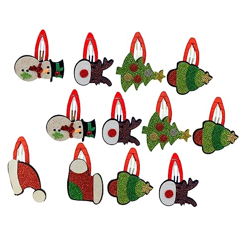OATIPHO 12 Stück Teiliges Weihnachts Haarschmuck mit Santa Rentier und Schneemann Dicke Schonende Clips mit Geriffeltem Stoffüberzug Sicherer für Mädchen und Damen Festliche Haarspangen von OATIPHO