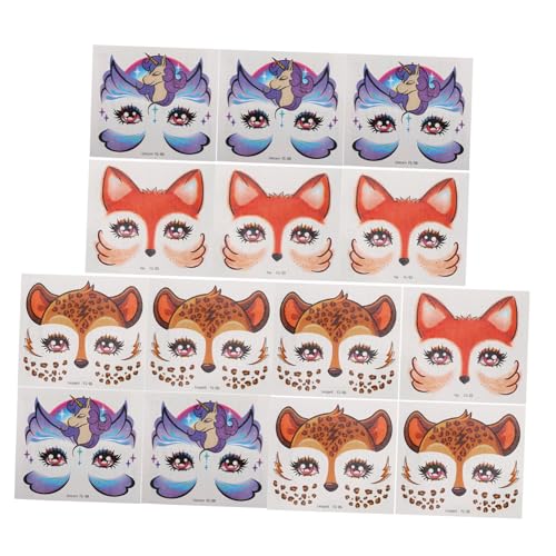 OATIPHO 15 Stück Teiliges Glitter Gesichtssticker für Cartoon Tiermotive Fuchs Giraffe Einhorn Hautfreundliche PVC Aufkleber für Partys Halloween Kostüm und Einfach zu Entfernen von OATIPHO