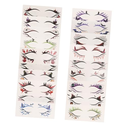 OATIPHO 19 Stück Teiliges Halloween Augen-makeup Sticker Wasserdichte Temporäre Tattoo Eyeliner Aufkleber mit Kürbis Spinnennetz Fledermaus Motiven Schnelle Anwendung für Party und von OATIPHO