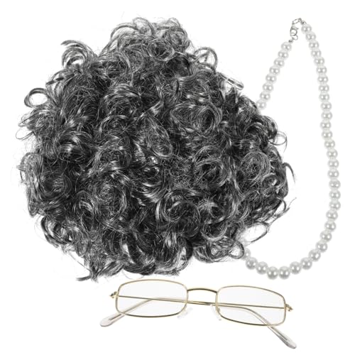 OATIPHO Perücke Für Ältere Dame Kostümset Brille Halskette Cosplay Halloween-party Mottoparty Kostümparty von OATIPHO