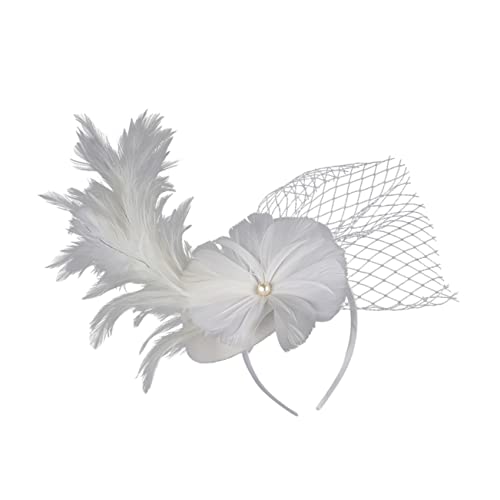 OATIPHO 1Stk Federhut Make-up-Stirnband Kopfschmuck für Bühnenauftritte Haar-Kopfschmuck Party Hutklammer haar zubehör haarschmuck Fascinator- Cocktail-Faszinator Stoff Weiß von OATIPHO