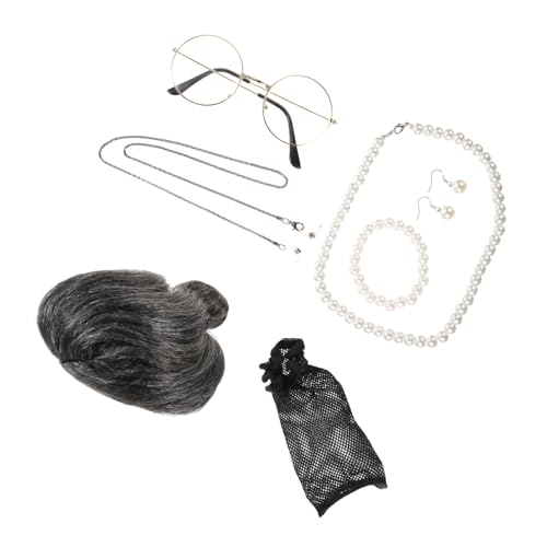 OATIPHO 1satz Old Lady Cosplay Mit Grauer Perücke Und Accessoires Für Halloween Karneval Und Partys Teiliges Kostümzubehör Für Großmutter Verkleidung von OATIPHO