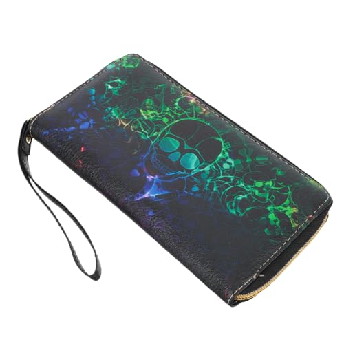 OATIPHO 1stück Chic Skull Pattern Langbörse Mit Reißverschluss Multifunktionale Aufbewahrungstasche Für Damen Stilvolles Pu Geldbeutel Für Karten Und Kleingeld Für Shopping Und von OATIPHO