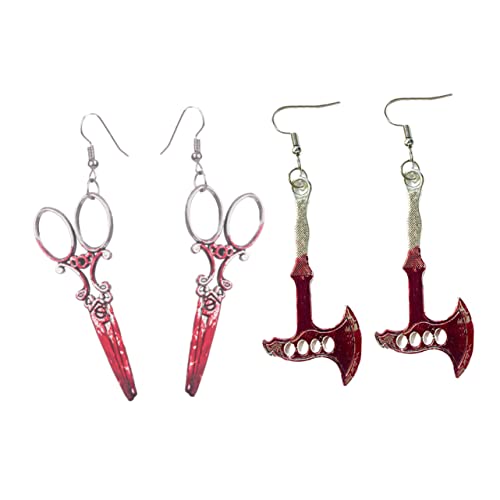 OATIPHO 2 Paare Halloween Ohrringe Damen Blutige Scheren Ohrhänger Leicht Allergiefrei Modischer Schmuck für Karneval Mottoparty Accessoire von OATIPHO