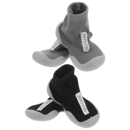 OATIPHO 2 Paare Lauflernschuhe Rutschfester Gummisohle Atmungsaktive Leichte Krabbelschuhe für Neugeborene und Kleinkinder Weiche Barfußschuhe für Drinnen und Draußen von OATIPHO
