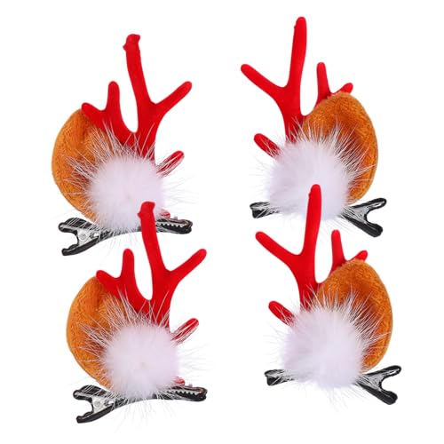 OATIPHO 2 Paare Weihnachtliche Set Hirschgeweih Haarspangen mit Weißem Pompon Niedliche Elch Geweih Haarklammern für Festliche Kostüme Party und Weihnachtsfeier Geeignet für Damen und von OATIPHO