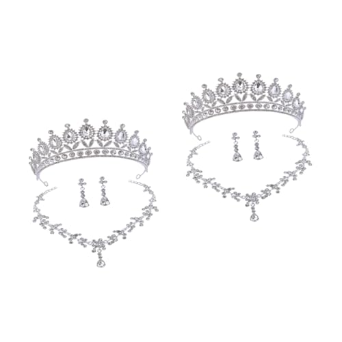 OATIPHO 2 Sätze Krone Halskette Ohrringe haar zubehör haarschmuck Hochzeit Ohrringe Braut-Ohrring Tiara eine Halskette Hochzeitsschmuck Hochzeitsdiademe für die Braut Strasssteine Suite von OATIPHO