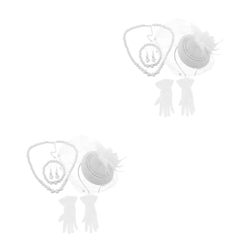 OATIPHO 2 Sätze Vintage Tea Party Damen Spitzenhandschuhe Stilvoller Schleier Haarreif und Perlenkette Komfortables Zeitloses Design für Afternoon Tea Thematische Feiern und Anspruchsvolle von OATIPHO