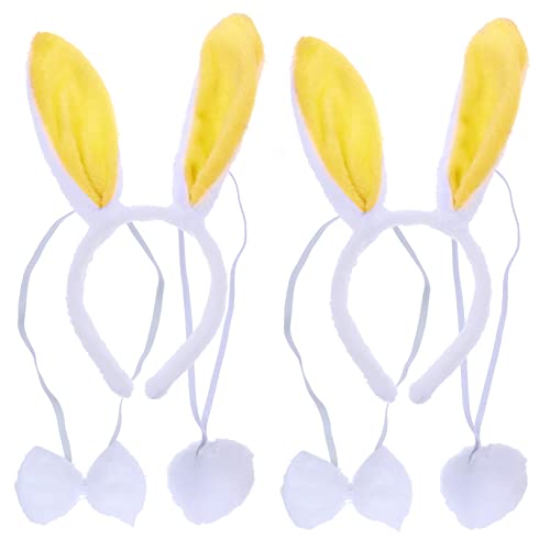 OATIPHO 2 Satz Hasenohr Stirnband Hasenohren Haarzubehör Kuscheltiere Plüschhase Ohren Und Kuchen Topper Meerjungfrauenschwanz Fanny Bärenkostüm Maske Stoff Yellow von OATIPHO