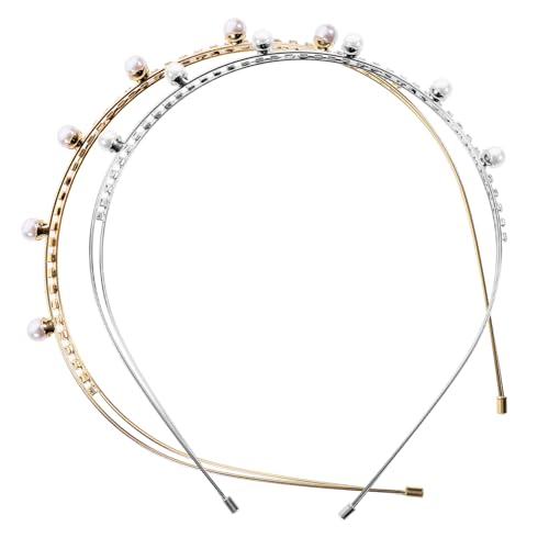 OATIPHO 2 Stck Rhinestone Perlen Haarreif Damen Vintage Glitzer Stirnband Elegant Braut Party Kopfschmuck Hochzeit Schmuck Gold Silber von OATIPHO