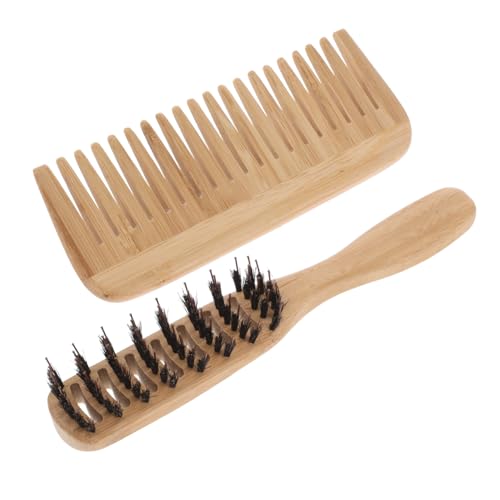 OATIPHO 2 Stück Borstenkammset Frauen Haarbürste Kamm Für Lockiges Haar Entwirrbürste Haarkamm Tragbare Haarbürste Haarversorgung Stylingbürste Haarzubehör Beige Bambus von OATIPHO