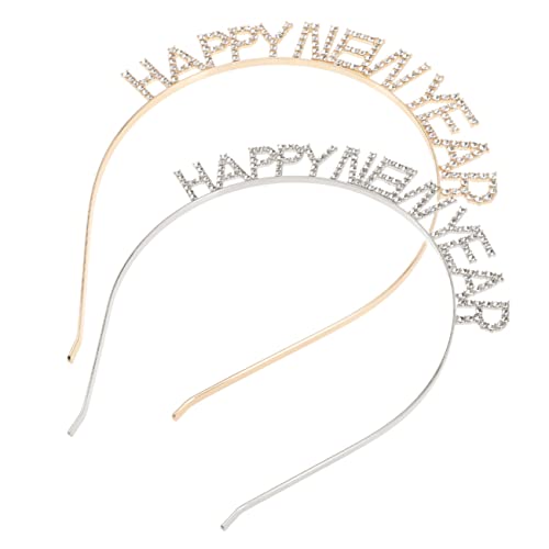 OATIPHO 2 Stück Glitzerndes Year Headband Teiliges mit Funkelnden Strasssteinen Leichter Haarschmuck für Silvester Party Tragbare Tiara in Gold und Silber für Fasching und Karneval von OATIPHO