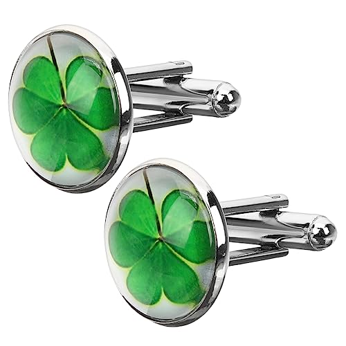 OATIPHO 2 Stück Krawattenknöpfe für Herren Manschettenknöpfe mit Vierblättrigem Kleeblatt Design für Patrick's Day und Festliche Anlässe von OATIPHO