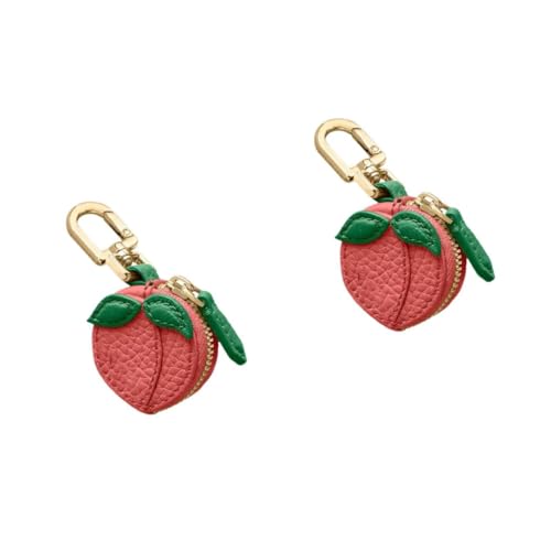 OATIPHO 2 Stück Realistisches Mini Pfirsich Schlüsselanhänger Portemonnaie mit Blattdetail Kleine Münzbörse Schlüsselring Geldbörse für Damen Praktischer Kartenhalter und Schutzetui für von OATIPHO