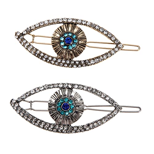 OATIPHO 2 Stück Retro Haarklammern mit Bösem Auge Türkisches Design Strass Haarspangen für Damen Vintage Haarschmuck in Antik Gold und Antik Silber Perfektes Accessoire für von OATIPHO