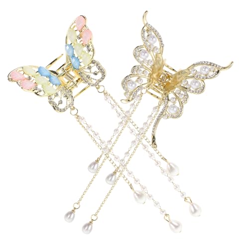 OATIPHO 2 Stück Schmetterling Haarspange mit Strass und Quaste Metall Haarklammer für starken Griff Luxuriöses Design Robust Verarbeitet Bequem für Frauen und Mädchen von OATIPHO