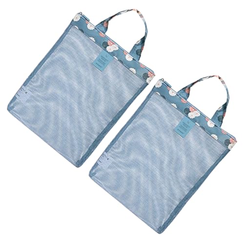 OATIPHO 2 Stück Strandtasche Netzstoff für Familie Multifunktionale Sommer Strandtaschen mit Fächern für Handtücher Wasserflaschen Leicht Tragbar für Strandurlaub Blaue von OATIPHO