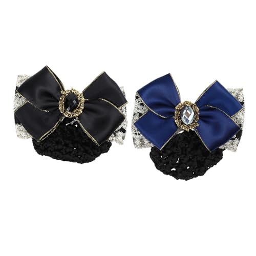 OATIPHO 2 Stück Teiliges Haarnetz Dutt mit Schleifen Dekor Dünnmaschiges Damen Bun Hairnet für Professionelles Styling Eleganter Haarschmuck für Arbeit und Alltag Schwarz und Blau mit von OATIPHO