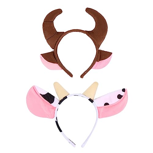 OATIPHO 2 Stück Teiliges Kuh Haarreif mit Cartoon Kreatur Ohren Weiches Plüschmaterial Modisches Haar Accessoire für Mädchen Geeignet für Halloween Karneval und Partys von OATIPHO