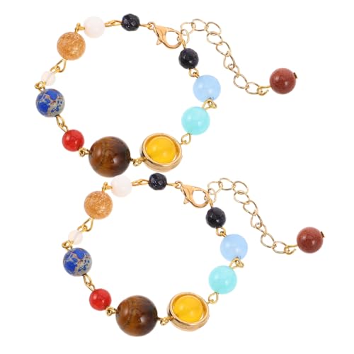 OATIPHO 2stücke Steinarmband Für Damen Mit 8 Planetenmotiven Verstellbar Natursteinschmuck Weltraumschmuckarmband Schutzarmband von OATIPHO