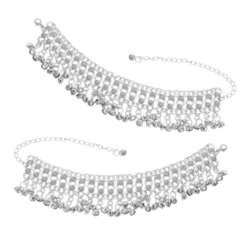 OATIPHO 2 Stück Teiliges Vintage Fußkettchen mit Glocken und Quasten Verstellbare Mehrlagige Fußkette für Damen Boho Schmuck für Strand Bauchtanz Sommer und Freizeitkleidung von OATIPHO