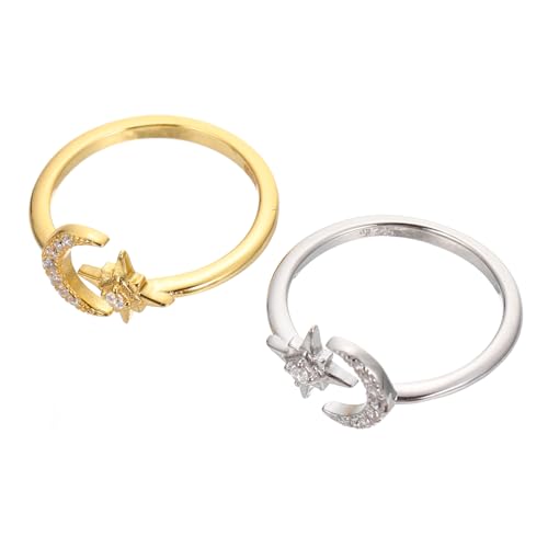 OATIPHO 2 Stück Verstellbare Damenringe Offene Mond Stern Form Sterling Silber Schmuck Hautfreundlich Elegante Finger Ringe Geschenk für Frauen OATIPHO 2 Stück Verstellbare Damenringe Offene Mond Stern Form Sterling Silber Schmuck Hautfreundlich Elegante Finger Ringe Geschenk für Frauen von OATIPHO
