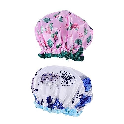 OATIPHO 2 Stück Wasserdichte Duschhauben für Damen Doppellagige Badekappen mit Modischem Design Vielseitig Einsetzbar für Bad und Gesichtsreinigung für Reisen und Täglichen Gebrauch von OATIPHO
