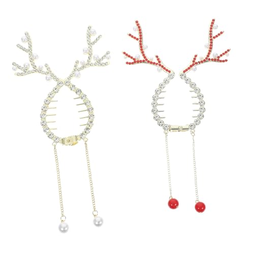 OATIPHO 2 Stück Weihnachtliche Haarklammern Rentier Geweih Dutt Haarklammern Metall Haarspangen für Dünnes Haar Ponytail Haarschmuck Damen Festlich Rot Weiß von OATIPHO