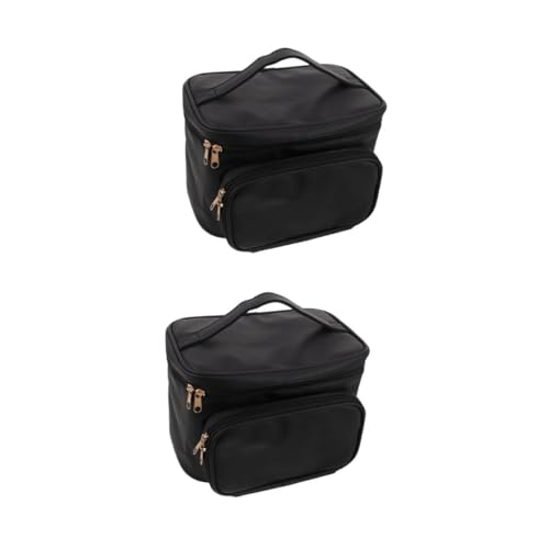 OATIPHO 2 Stück wasserdichte Kosmetiktasche Damen Groß Kapazität PU Reise Make Up Tasche mit Mehreren Fächern Tragbarer Organizer für Beauty Essentials und Pflegeprodukte Schwarz von OATIPHO