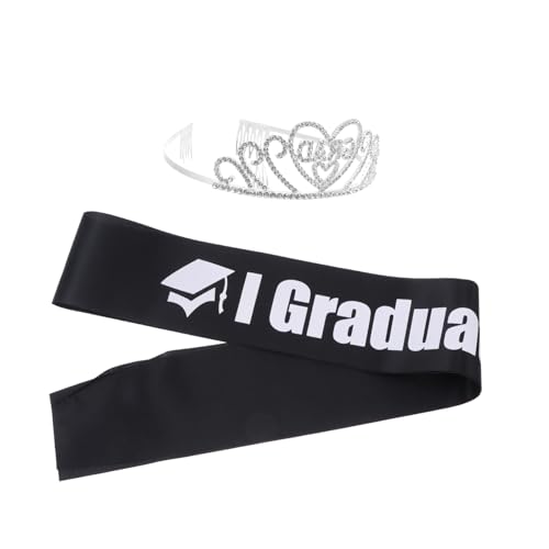 OATIPHO Schärpe Für Absolventen Krone Und Tiara Mit Schultergurt-haarband Satin-gürtel Und Strasssteinen Abschlussdekorationen Für Damen von OATIPHO