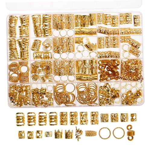 OATIPHO 290 Stück Haarverlängerungsring Haarzubehör Lang Juwelen Reiz Glänzend Schmuck Geformt Bunt Spiral- Perlen Mädchen Für Zöpfe Klein Dreadlocks Erwachsene Golden Zinklegierung von OATIPHO