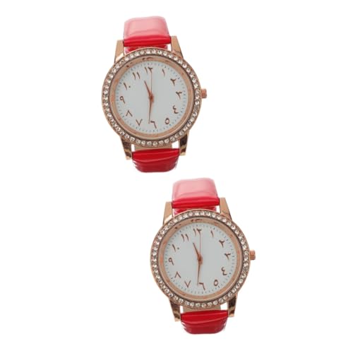 OATIPHO 2St Anschauen Mädchen Uhren Armbanduhr für Mädchen Armband Verstellbarer Schultergurt brillenband verstellbar Watch Damenarmbanduhren Bling Uhr Rostfreier Stahl rot von OATIPHO