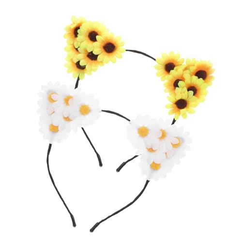 OATIPHO 2stücke Blumen-haarband Mit Katzenohren Für Frauen Dekorative Haarschmuck-accessoires Für Partys Feiertage Und Fotos Gelb Und Weiß von OATIPHO