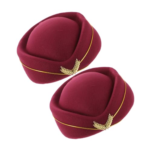 OATIPHO 2stücke Flugbegleitermütze Stewardessenmütze Für Damen Airline-uniformmütze Cosplay-kostüm Hut Fluglinien-kostüm Zubehör Für Frauen Urlaubspartys Kräftiges Weinrot von OATIPHO