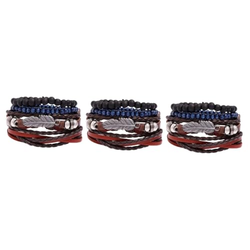 OATIPHO 3 Sätze Frau Gewebte Handgelenkkette Armband Für Männer Manschettenarmbänder Für Herren Armbänder Für Männer Perlen-stretch-armband Leder Jahrgang Vierteiliges Set Fräulein von OATIPHO