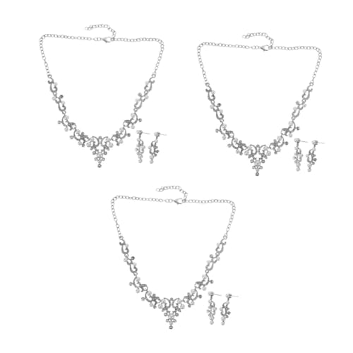 OATIPHO 3 Sätze Perlen Brautschmuck Set mit Funkelnden Strasssteinen Leichtes Langlebiges Schmuckset für Hochzeit Abendveranstaltungen und Brautjungfern Halskette Armband Elegant von OATIPHO