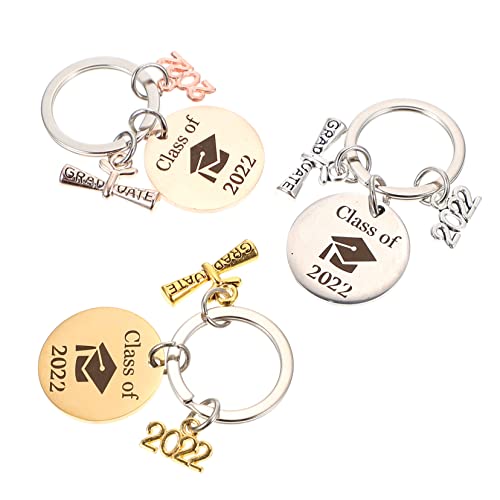 OATIPHO 3 Stück 2022 Classof2022 Schlüsselketten Zubehör Goldener Schlüsselanhänger Abschlusszauber 2022 Karte inoxlm mateteee zarter Schlüsselanhänger Schlüsselringhalter Rostfreier Stahl von OATIPHO