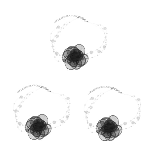 OATIPHO 3 Stück Blumenperlen Schlüsselbeinkette Halskette Klobige Blumenkette Stoffhalskette Perlenkette Für Frauen Blumenwickelkette Brautschmuck Abschlussball Party von OATIPHO